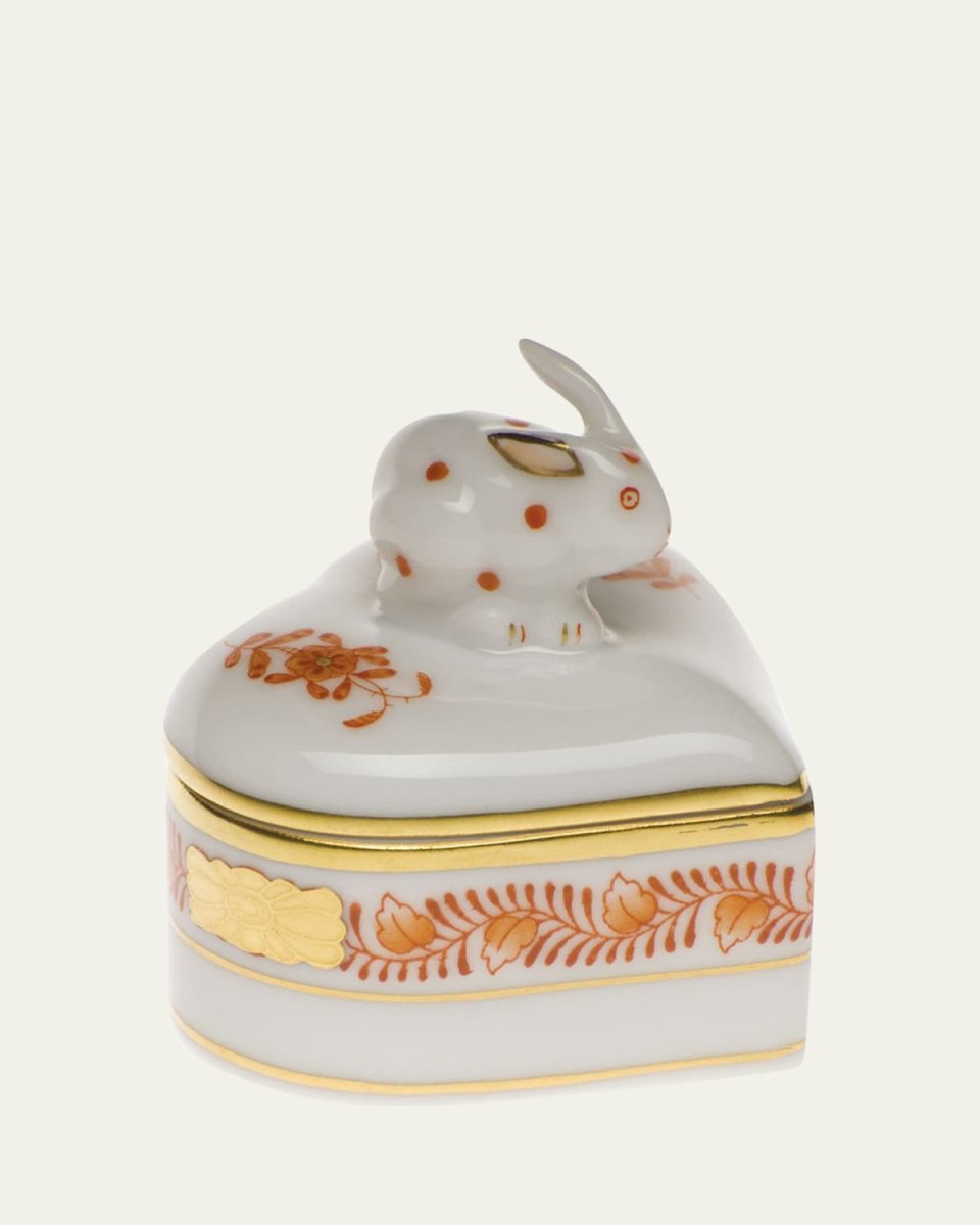 Chinese Bouquet Rust Heart Box with Bunny